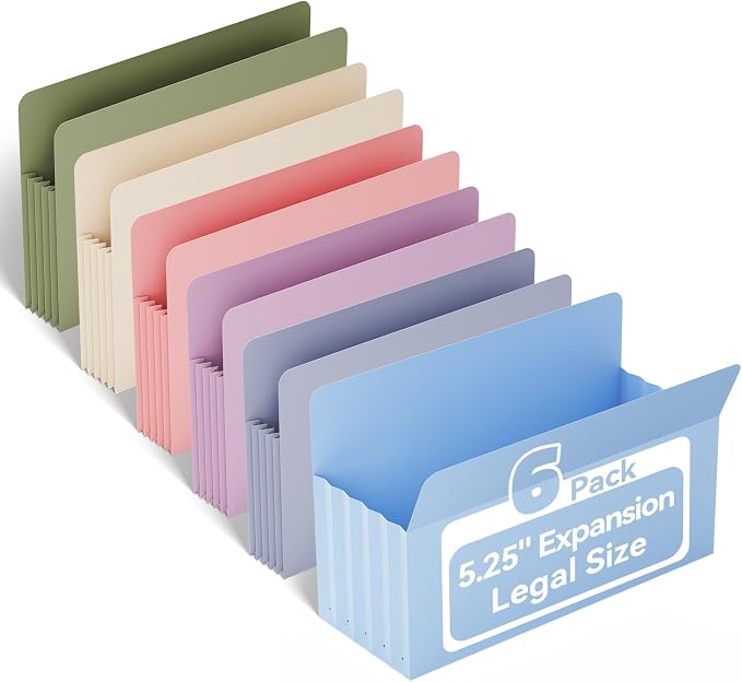 Ansook Legal Size Expanding File Folders, 6 Pack Large Capacity 5.25" by Ansook