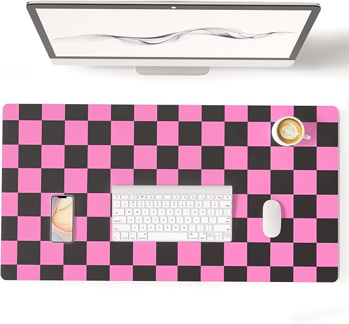 Colorful Star Large Black and Pink Mouse Pad, Plaid Waterproof Office Desk Mat by ColorfulStar