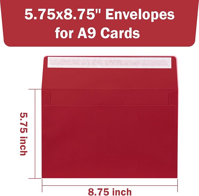 A9 Envelopes Red 5.75x8.75 Invitation Envelopes Self Seal Pack of 50 Blank - Image 2