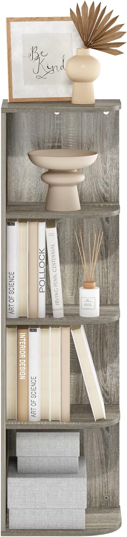 Furinno Pasir 4-Tier Corner Open Shelf Bookcase, French Oak - Image 5