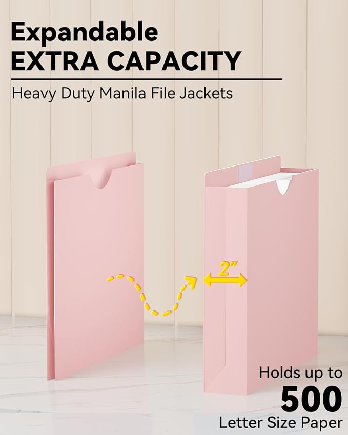 2 Inch Plastic Manila File Jacket & File Pockets, Heavy Duty 2 Inch Expanding - Image 3