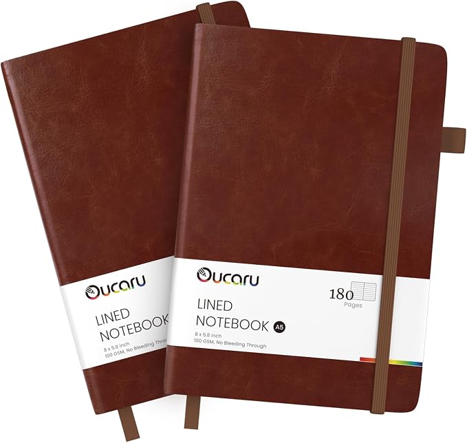 Oucaru Lined Journal Notebook, 2 Pack, 180 Pages, A5 Journals by Oucaru