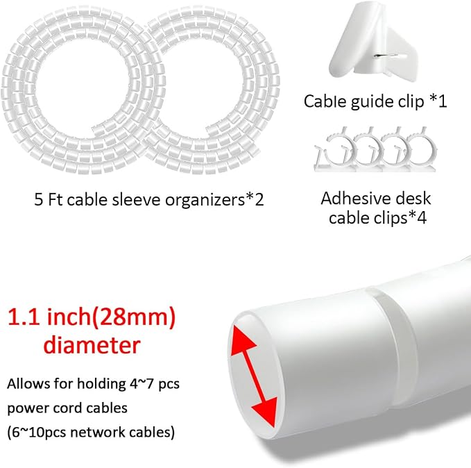 Large Cable Management White Computer Wire Sleeve Organizer Coiled Under Desk - Image 2