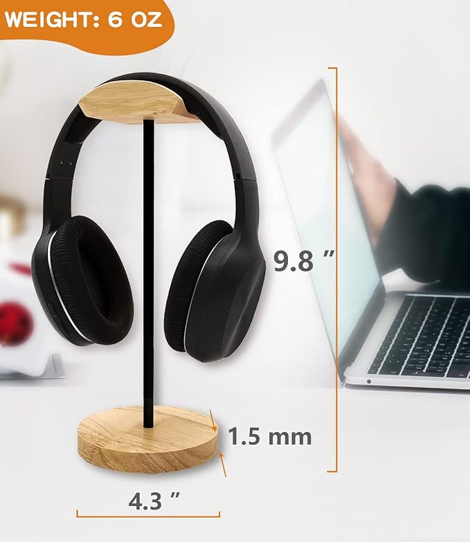 Headphone Stand Nature Wood & Metal Headset Hanger Mount Hook Gaming Holder - Image 3
