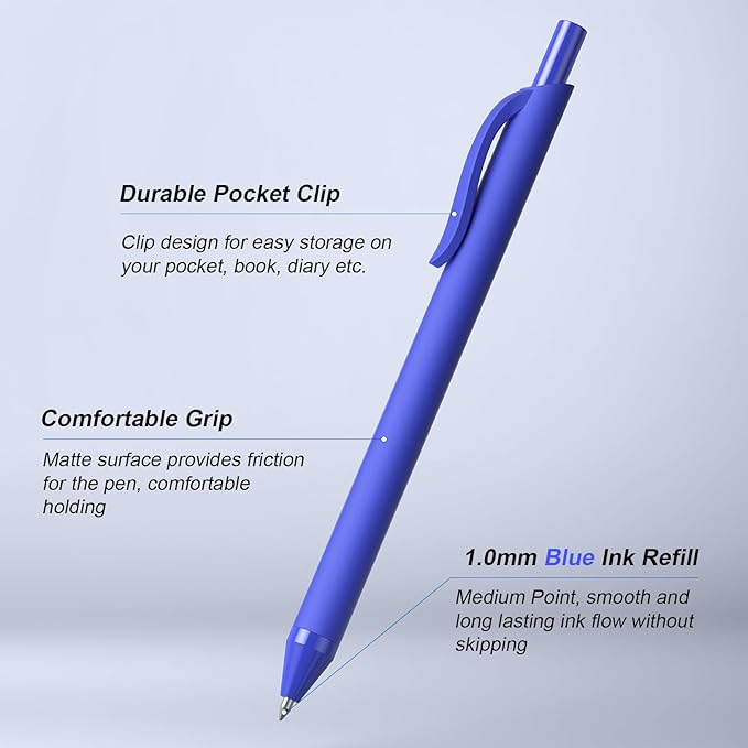 108 Pack Blue Pens - Bulk Pens 1.0mm Medium Point Ballpoint Pens Smooth Writing No Bleed Retractable Blue Ink Pen