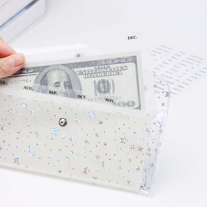 Cash Envelope Wallet 6-Tab Divider Pockets Cash Stuffing Envelopes Glitter PVC - Image 5