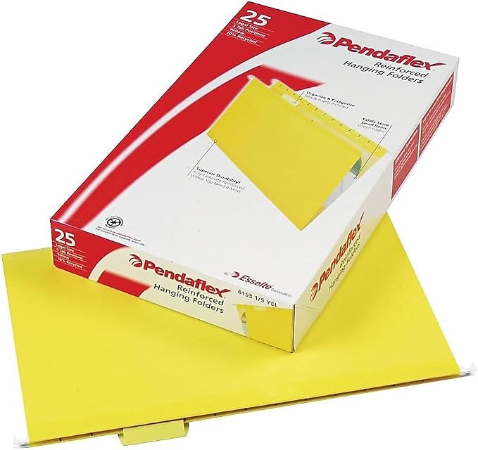 Pendaflex 04153 1/5 YEL Reinforced Hanging Folders, Legal Size, 1/5 Cut - Image 2