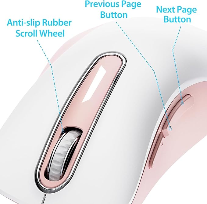 memzuoix 2.4G Wireless Mouse, 1400 DPI Computer Mice with USB Receiver, Portable Wireless USB Mouse Battery Powered Cordless Mice for Laptop, PC, Desktop, 5 Buttons (White Pink)-DeskLoop Office