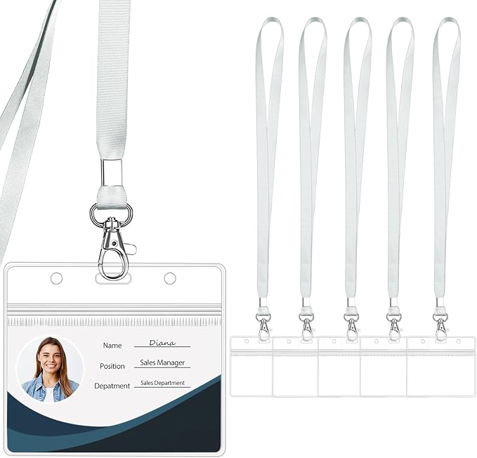 Clear ID Badge Holder with Lanyard, Horizontal Display, Zipper Resealable by WILLIZTER