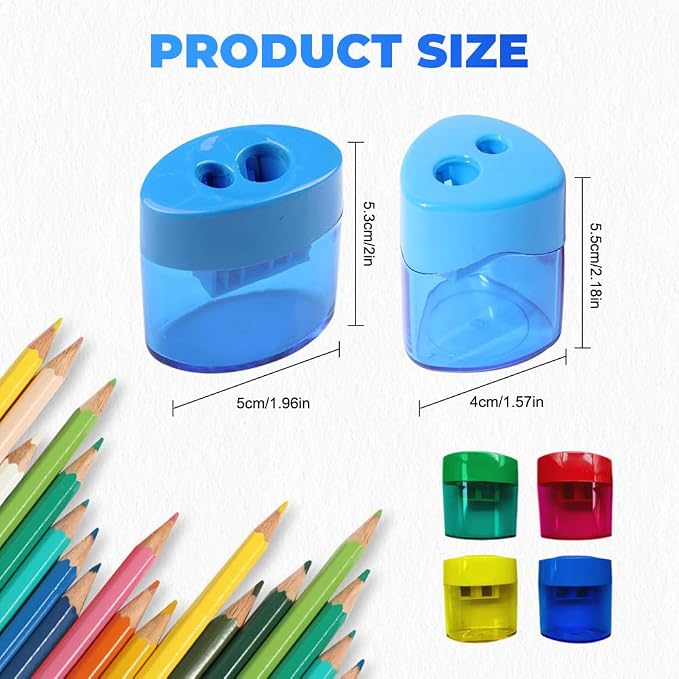 4 Pcs Pencil Sharpeners with Lid, Dual Holes Compact Colored Handheld Pencil - Image 2