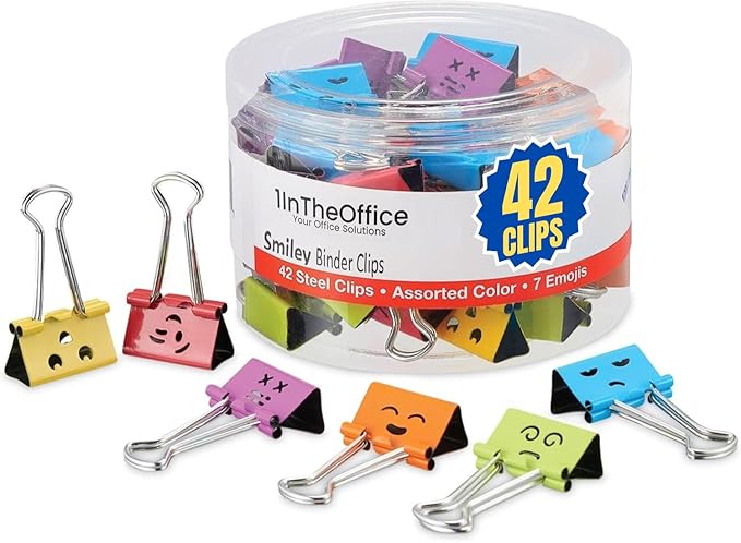1InTheOffice Medium Cute Colored Smiley Face Binder Clips by 1InTheOffice