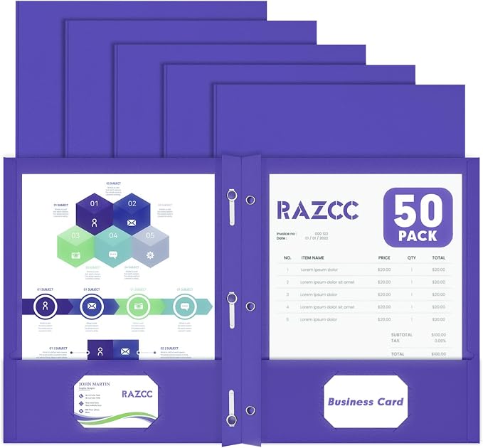 Two Pocket Folders, RAZCC 50 Pack Two Pocket Folders by RAZCC