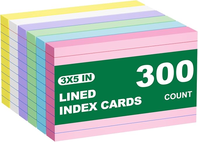 3x5 Lined Multicolored Index Cards, Total 300 Count, Ruled Bulk Flashcards by AIFLYAN