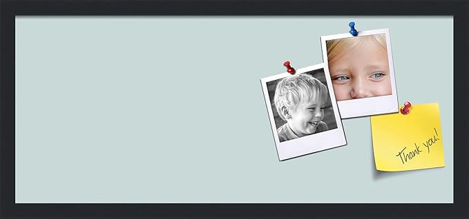 PinPix 28x12 Inch Cork Bulletin Board. This Decorative Framed Pin Board Comes with Soft Blue Design and a Satin Black Frame. Ideal for Home Office Decor or Message Board (PinPix-1814)-DeskLoop Office