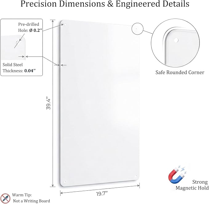 Magnetic Board for Wall 19.7" x 39.4": Extra Large White Display Board for - Image 7