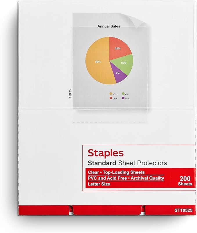 Staples Medium Weight Sheet Protectors, Letter Size, Top-Loading, Non-Glare by Staples