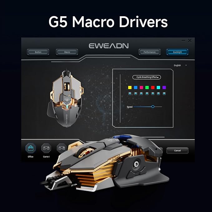 EWEADN G5 Wired Gaming Mouse, Ergonomic RGB Computer Mouse, 12800 Adjustable DPI, 9 Programmable Macro Buttons with Rapid Fire Key Compatible for PC/Laptop/Windows-Grey-DeskLoop Office