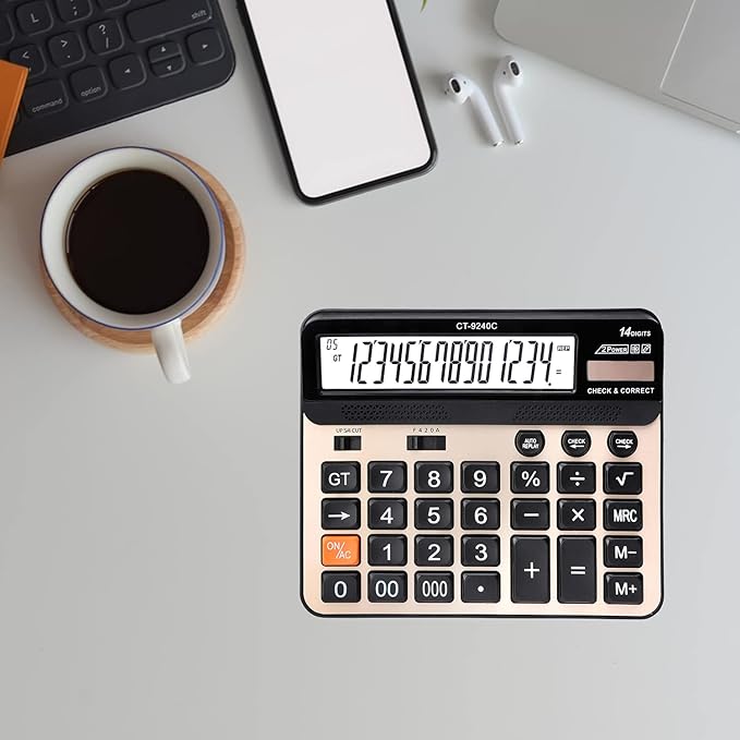 Large Button Calculator,Philley Large LCD Display 14 Digits Desktop Check&Correct Electronic Calculator(CT-9240C)-DeskLoop Office
