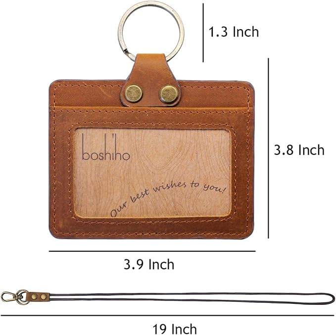 Badge Holder: Boshiho Cowhide Leather ID Badge Card Holder - Image 5