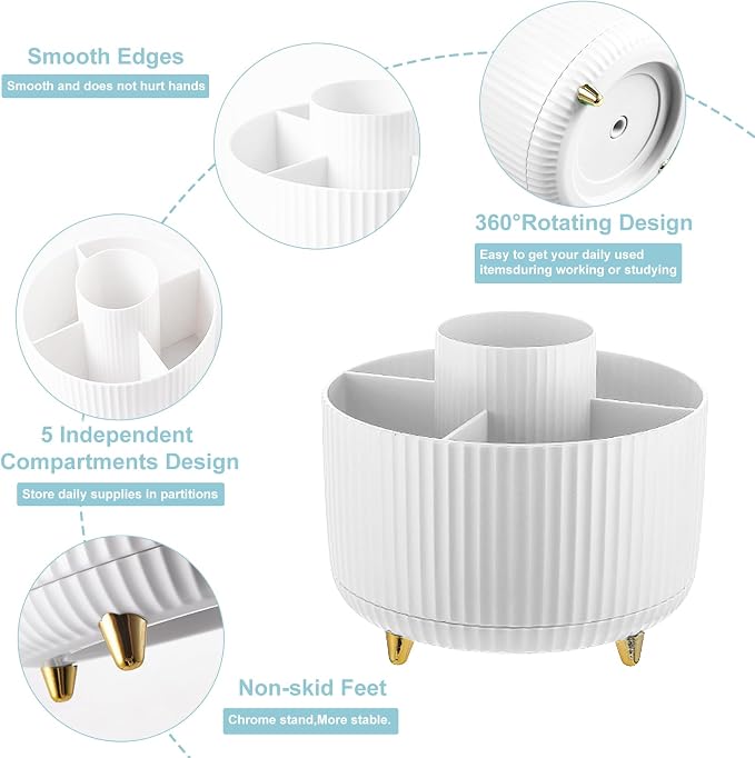 Cayxenful Pencil Holder For Desk, 5 Slots 360°Degree Rotating Desk Organizers - Image 2
