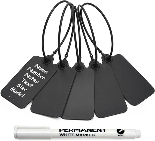 50 Black Blank Plastic Tags for Labeling Waterproof Hanging Labels Writable by LeadSeals