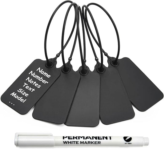 100 Black Blank Plastic Tags for Labeling Waterproof Hanging Labels Writable by LeadSeals