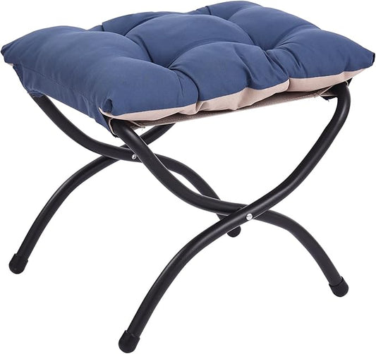 LITA Folding Upholstered Footrest Stool, Modern Small Portable Accent Ottoman with Detachable Thick Cotton Cushion Padded Sofa Stool with Metal Frame for Lazy Chair, Living Room & Bedroom, Royal Blue-DeskLoop Office