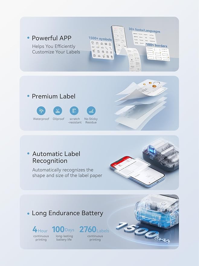 NIIMBOT B1 Label Maker Machine with Tape, 2 Inch Portable Label Printer, Bluetooth Thermal Label Printer with Multiple Templates for Small Business,Office,Home,School (Blue, 1 Printer+1 Roll Label)-DeskLoop Office