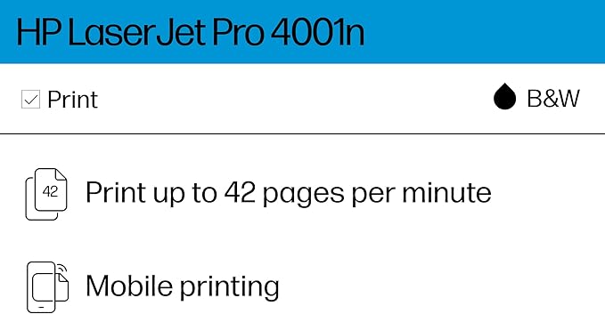 HP LaserJet Pro 4001n Black & White Printer, Print, Fast speeds, Easy setup, Mobile printing, Advanced security, USB, Ethernet Connection, Best-For-Office-DeskLoop Office