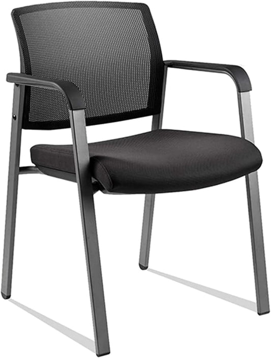 CLATINA Mesh Back Stacking Arm Chairs with Upholstered Fabric Seat and Ergonomic Lumber Support for Office School Church Guest Reception Black-DeskLoop Office