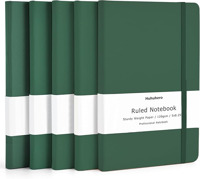 Huhuhero Notebooks Journal, Ruled Notebook, Premium Thick Paper Lined Journal, Black Hardcover Notebook for Office Home School Business Writing Note Taking Journaling, 5"×8.25" (5, Green)-DeskLoop Office