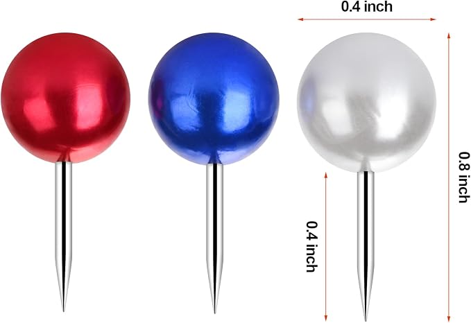 60 Pcs Push Pins, Thumb tacks for Decorative Wall, Pearl White Blue Red - Image 2