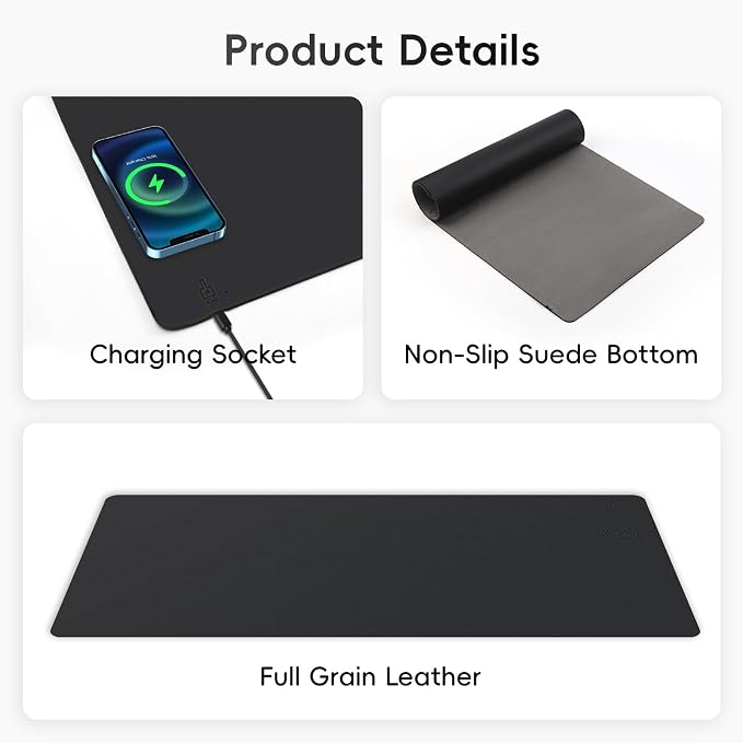 Mouse Pad with Wireless Charging, PU Leather Fast Charging Gaming Mouse Pad - Image 6