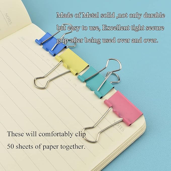 HAHIYO Binder Clips Paper Clamps Spring Steel Sturdy 0.98 inches Width 0.31 - Image 6