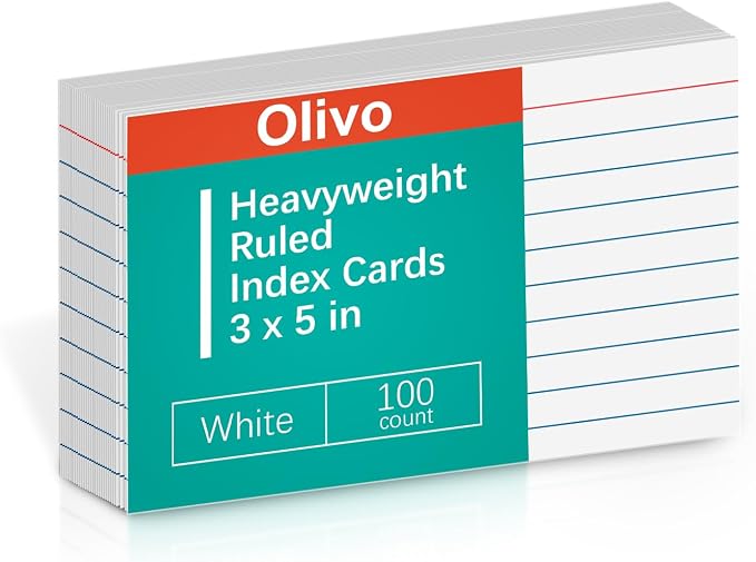 Index Cards 3x5 Lined Ruled Flash Note Cards 3" x 5", 200 GSM Heavy Weight by Unknown