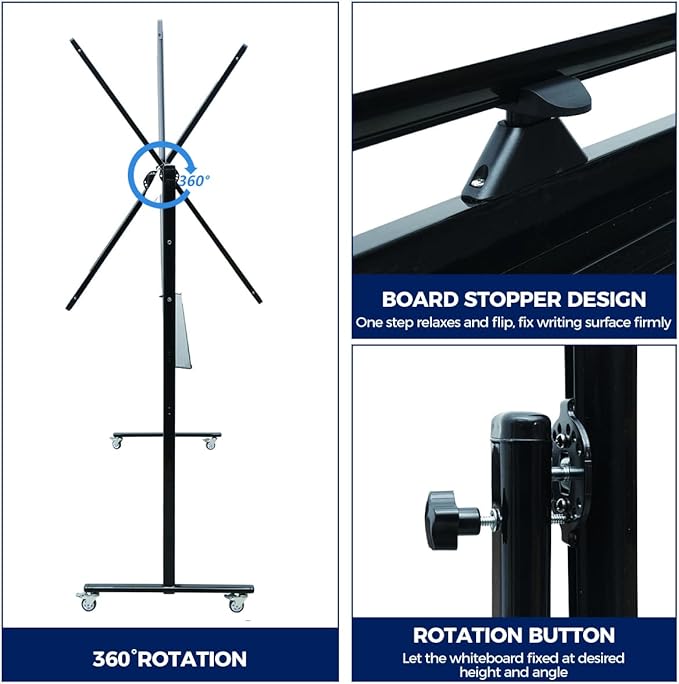 48" x 24" Magnetic Mobile Whiteboard - 360° Reversible Double-Sided Dry Erase Board with Wheels, Portable Standing Whiteboard Easel for Office & Classroom - Includes 6 Markers + 1 Eraser-DeskLoop Office