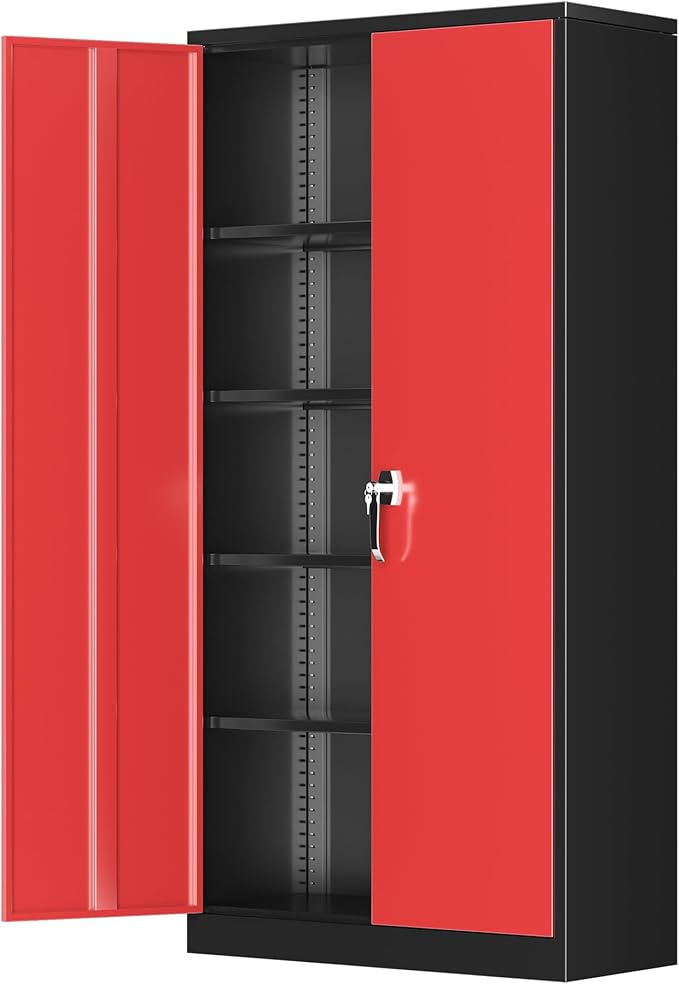 Greenvelly Metal Cabinet with 2 Doors and Adjustable Shelves, 72”H Steel Storage Cabinet, Locking Tall Metal Storage for Office, Home, Garage, School-DeskLoop Office