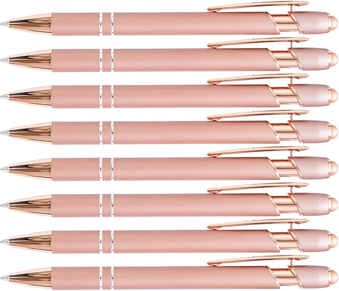 PASISIBICK 8 Pack Rose Gold Ballpoint Pen 2-in-1 Stylus Retractable Metal Stylus Pen for Touch Screens with Stylus tip, 1.0 mm Black Ink（8 PCS Rose Gold）-DeskLoop Office