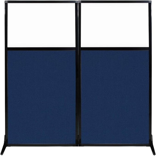Versare Workstation Partition | Portable Wall Divider | Modern Office Cubicle | Free Standing Privacy Screen | Flexible Work Space | 66" x 70" W/Window, Navy Blue Fabric Panels-DeskLoop Office