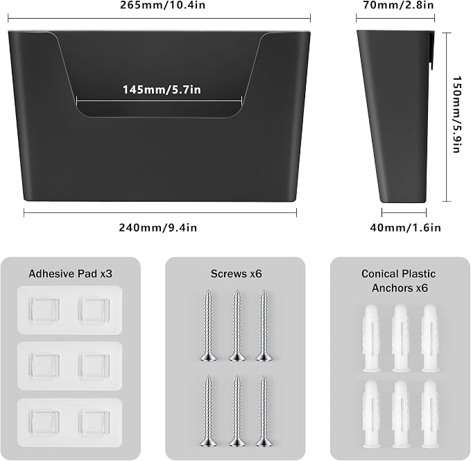 JOMOLA No Drilling File Holder 3 Pack Mail Organizer Wall Mount File Organizer - Image 2