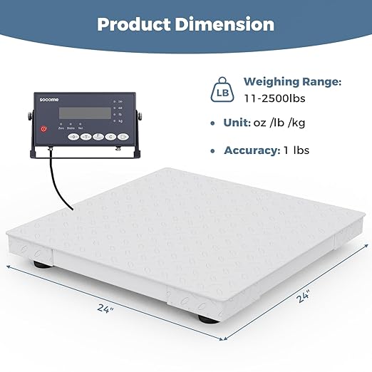 24"x24" Industrial Floor Scale, Precision Pallet Scale with Digital Indicator, Heavy Duty Weighing Scale for Floor Bench Office Weight Weighing, 2500 lb x 1 lb, Grey-DeskLoop Office
