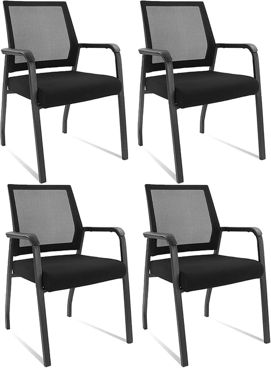 Desk Chair No Wheels, Arm Chair with Ergonomic Lumbar Support and Thickened Seats Cushion, Waiting Room Chairs for Office School Church Guest Reception, 4 Pack Black-DeskLoop Office