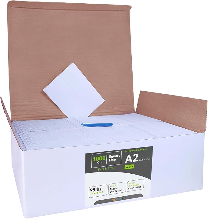 Winlyn 1000 Pcs White A2 Invitation Envelopes, Peel & Press Self Seal, 4 3/8 x - Image 2