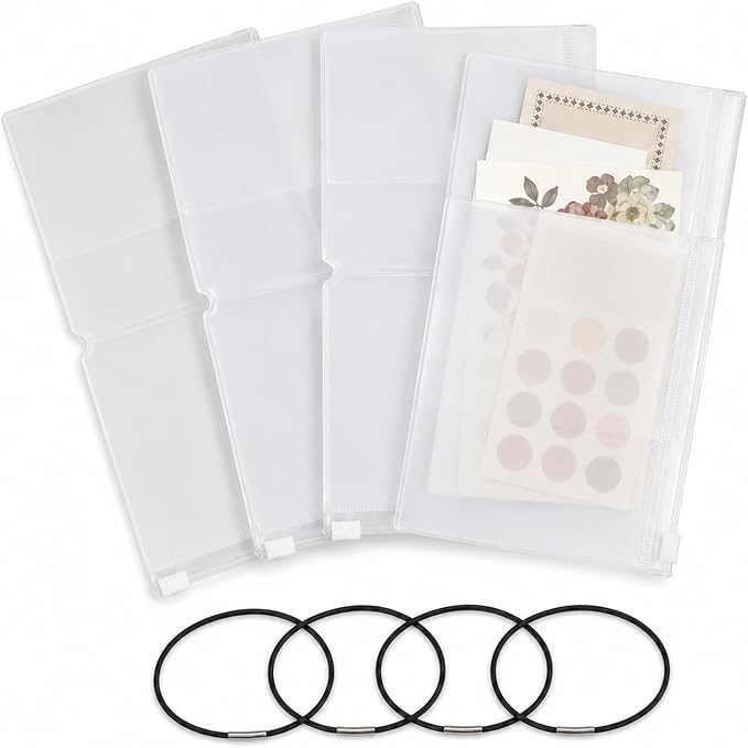 Clear Zipper Pocket for Travelers Notebook, 4 Insert Personal Size Pouch Refill by Dwpetzo