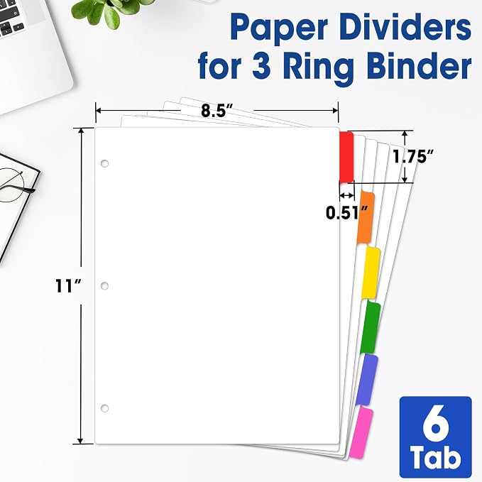 120 Pcs Binder Dividers with Multicolor Tabs, 1/6 Cut Tabs, Dividers - Image 2