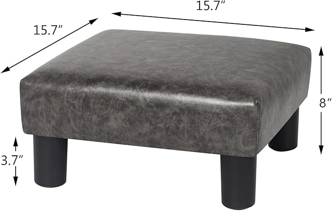 Joveco Small Footstool PU Leather Ottoman Square Footrest Stool Modern Padded Seat Chair for Living Room Bedroom Couch Dogs (Gray)-DeskLoop Office