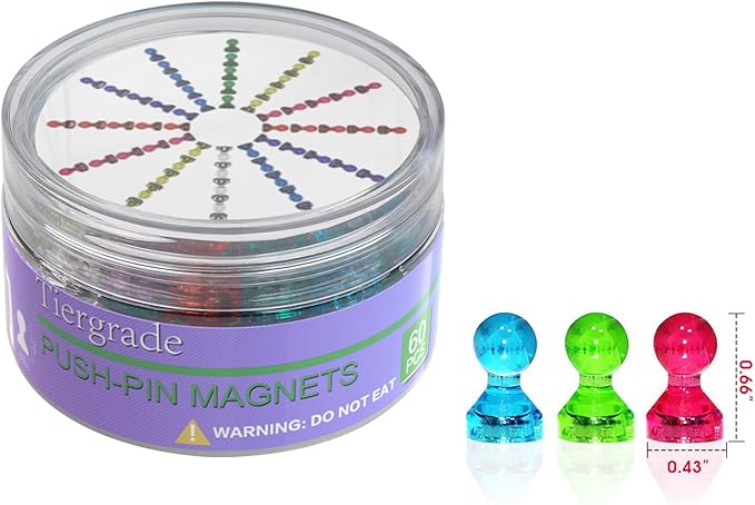 Push Pin Magnets - Tiergrade 60 Pack 7 Assorted Color Strong, Office, Use at Kitchen Home and School Classroom, for Refrigerator Dry Erase Board and Whiteboard.-DeskLoop Office