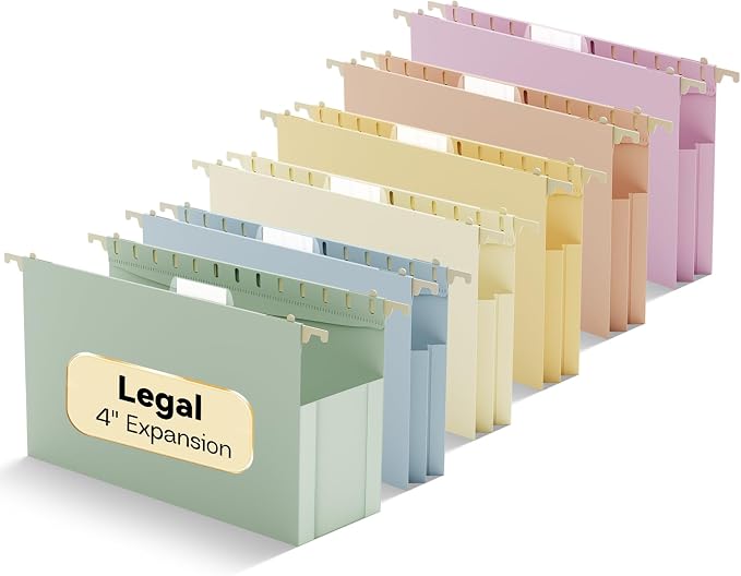 Plastic Legal Size Hanging File Folders Extra Capacity, 6 Pack Legal Expandable by NORDUN