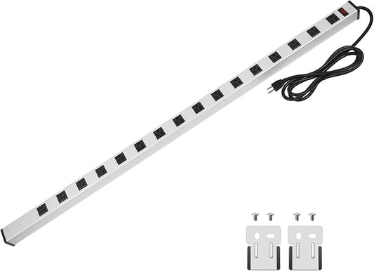 16 Outlet Plugs Heavy Duty Metal Power Strip, Aluminum Workshop Socket with 10 FT Long Cord and Power Switch. 15A, 125V, 1875W Silver-DeskLoop Office