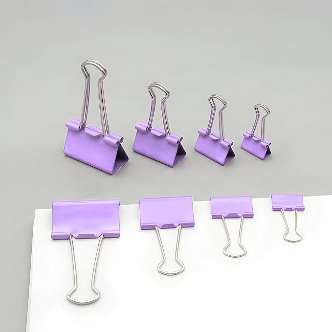 130 Pack Macaron Purple Binder Clips Assorted Sizes, Large Medium Small Mini 4 - Image 4